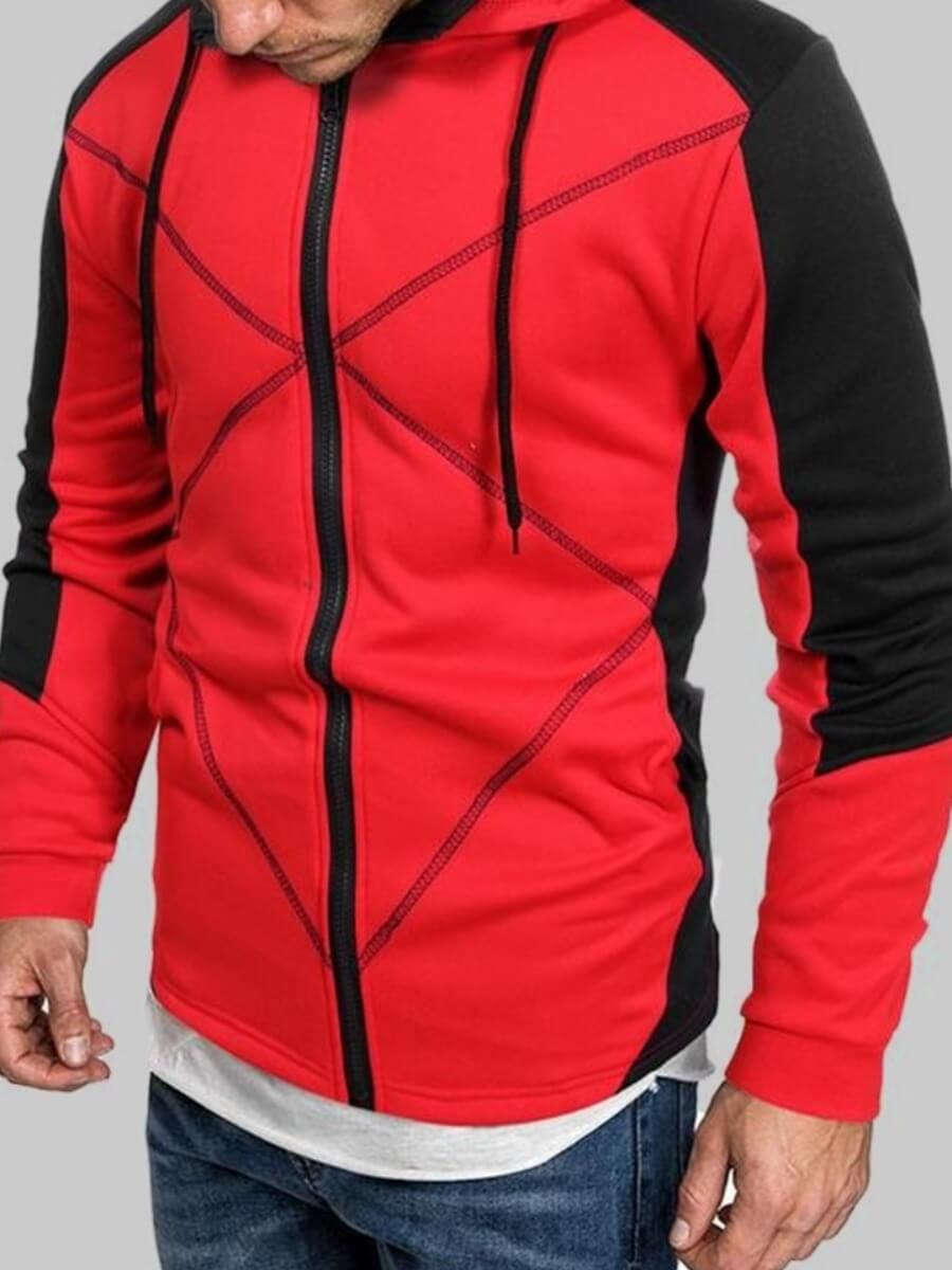 

Lovely Casual Hooded Collar Color-lump Red Men Coat