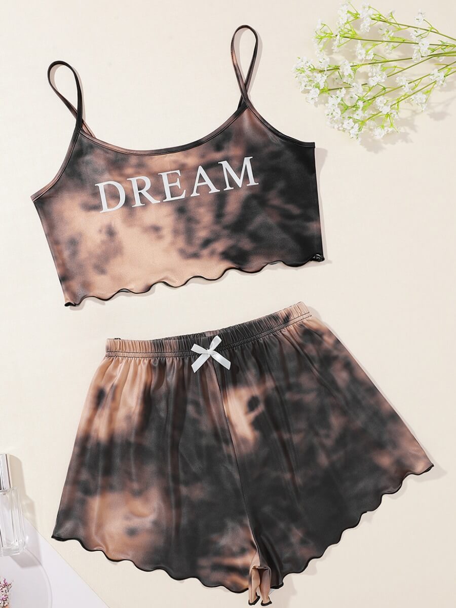 

Lovely Casual Tie-dye Letter Print Coffee Sleepwear