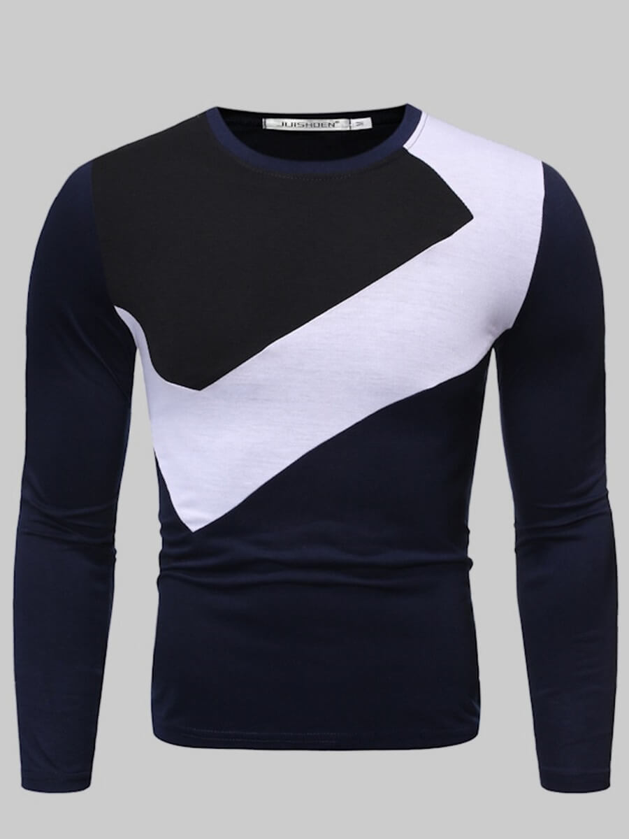 

Lovely Men Casual O Neck Patchwork Navy Blue T-shirt