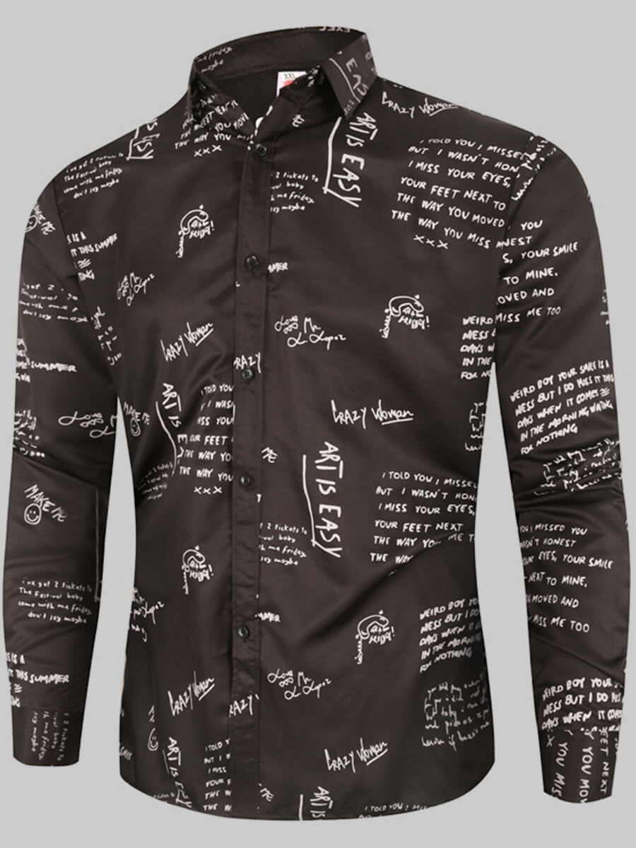 

Lovely Men Casual Letter Print Black Shirt