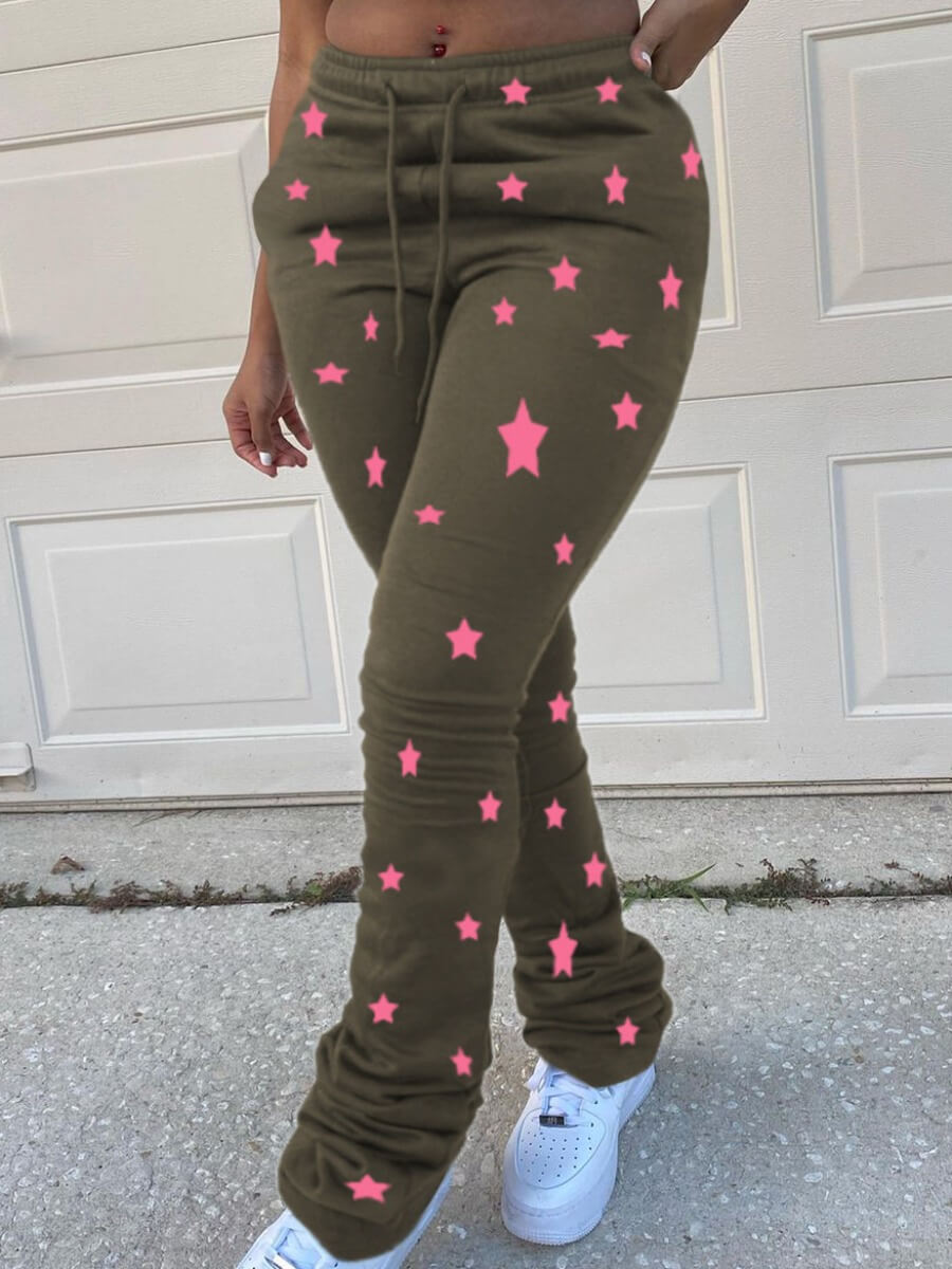 

Lovely Casual Elastic Waist Star Print Pink Pants