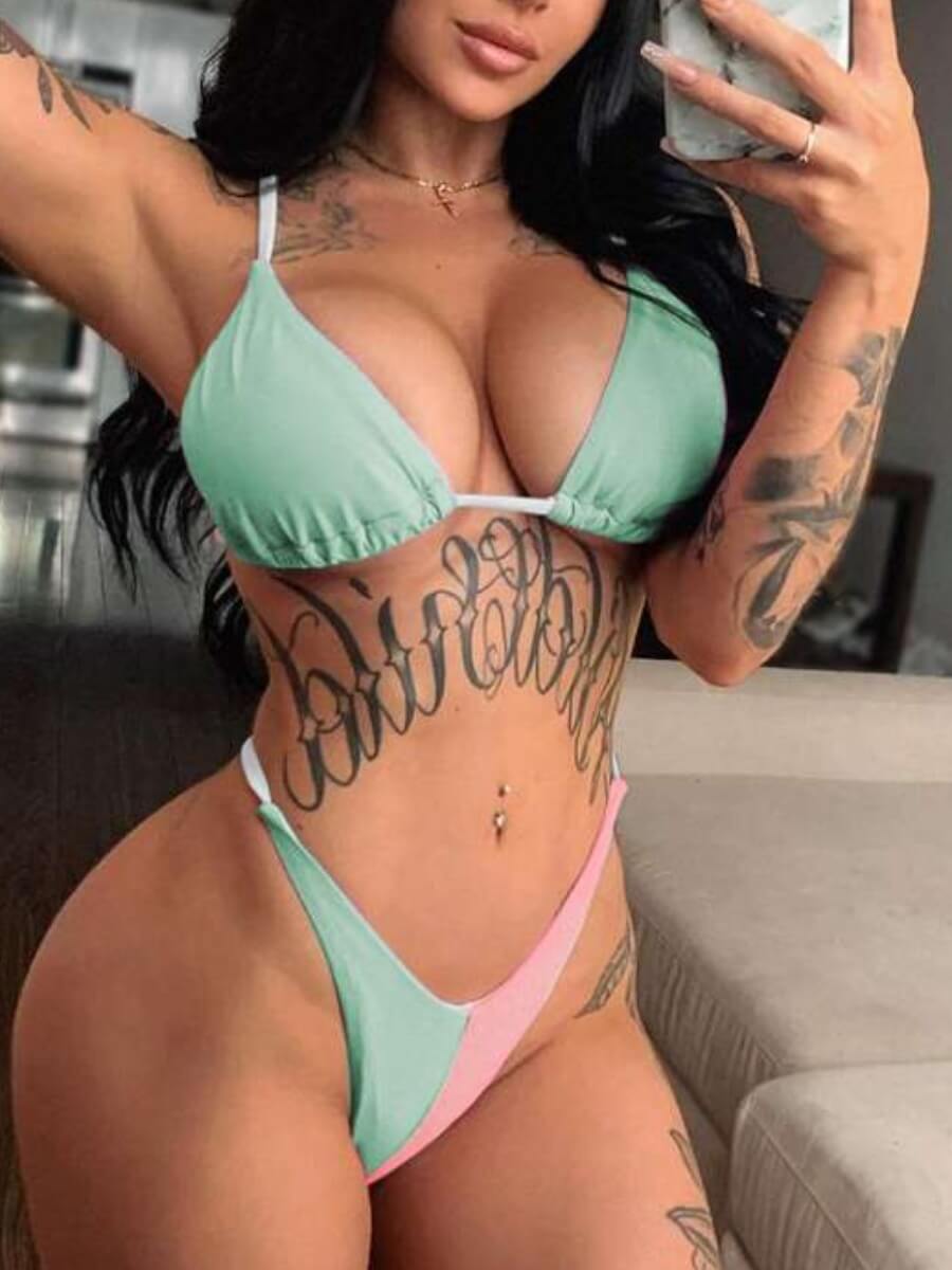 

Lovely Sexy Spaghetti Strap Patchwork Green Two-piece Swimsuit