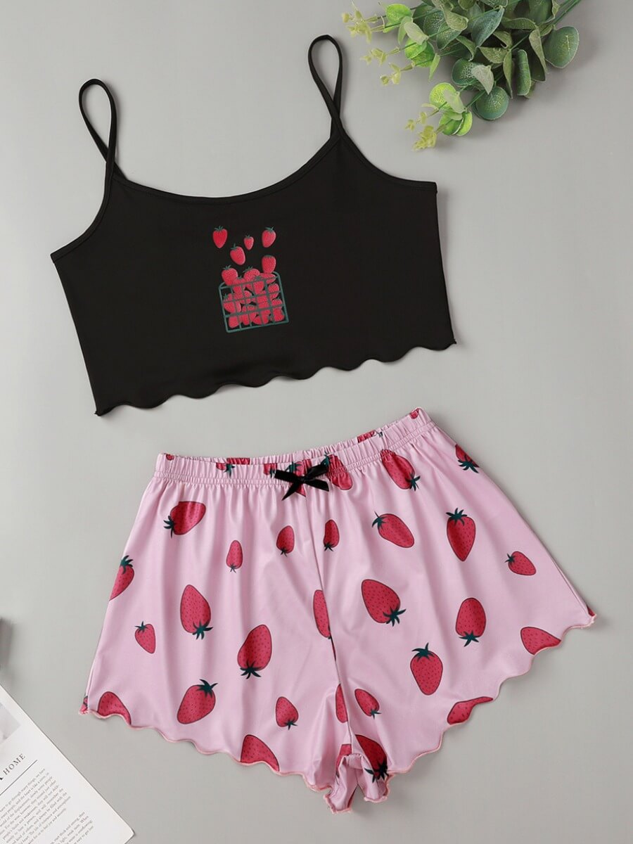 

LW Casual Spaghetti Strap Strawberry Print Pink Sleepwear
