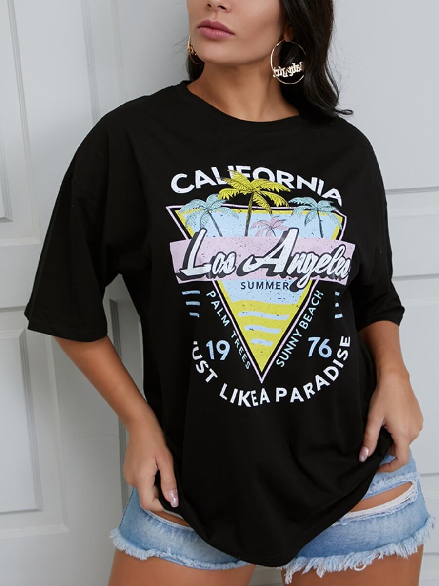 

Lovely Casual O Neck Letter Print Black T-shirt