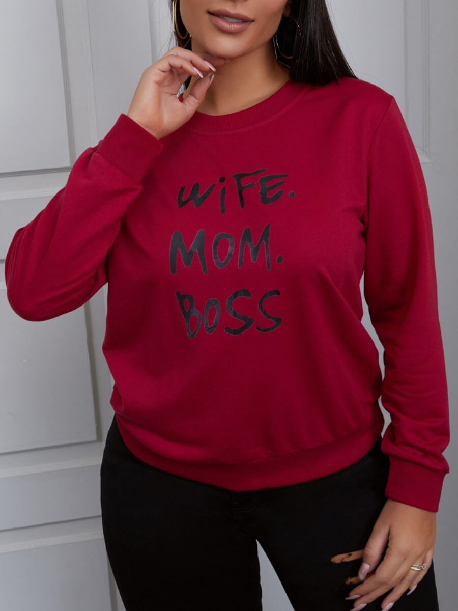 

Lovely Casual O Neck Letter Print Wine Red Hoodie