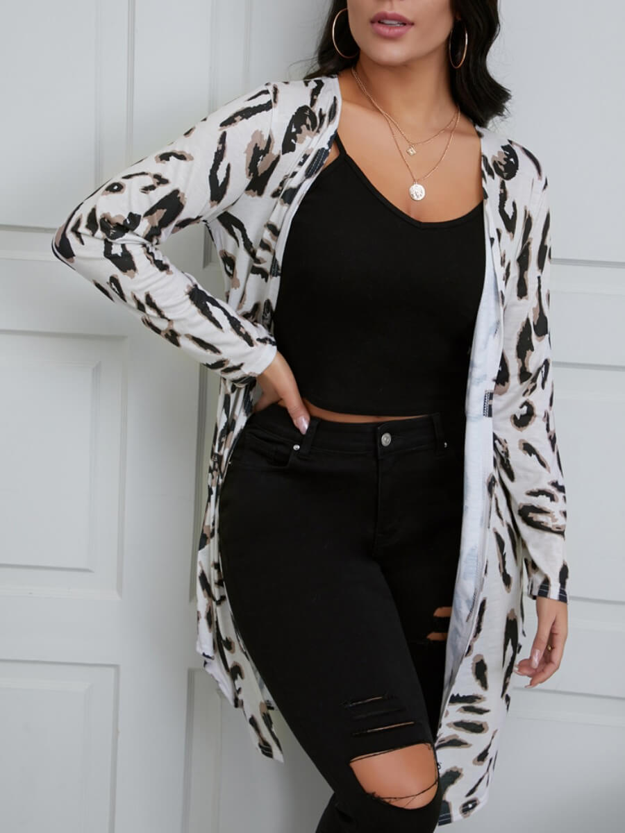 

Lovely Casual Long Sleeve Leopard Print Trench Coat