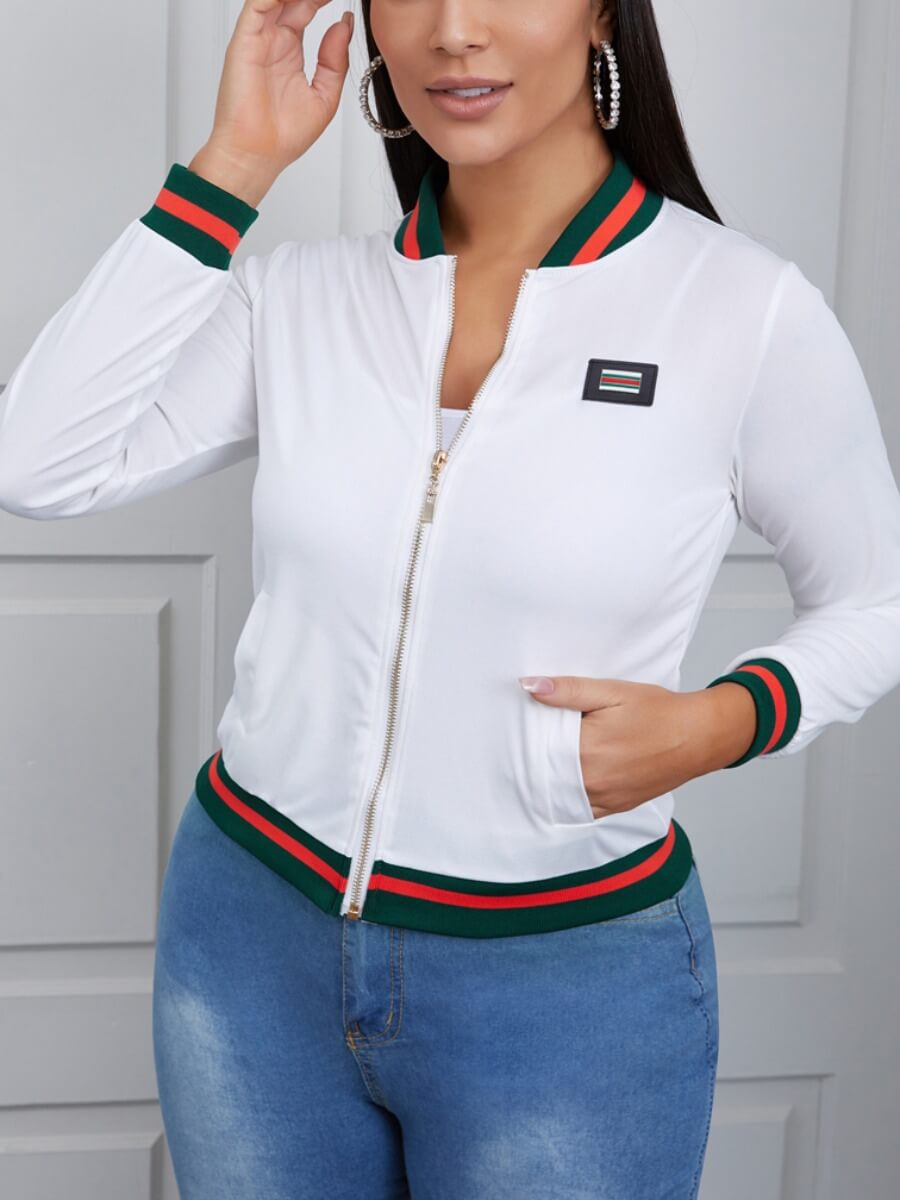 

Lovely Casual Mandarin Collar Patchwork White Jacket