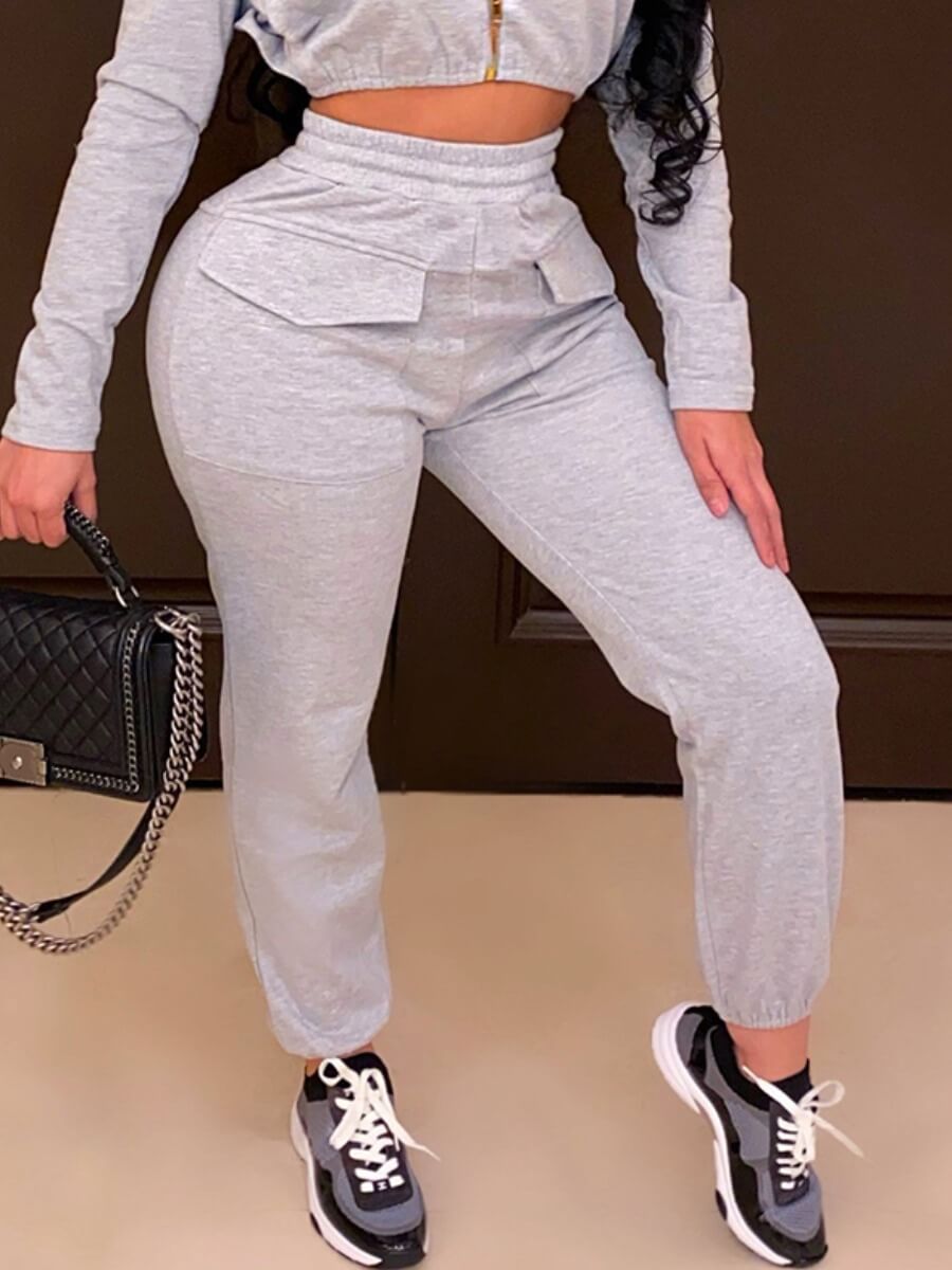 

LW Sportswear Mid Waist Pocket Design Grey Pants