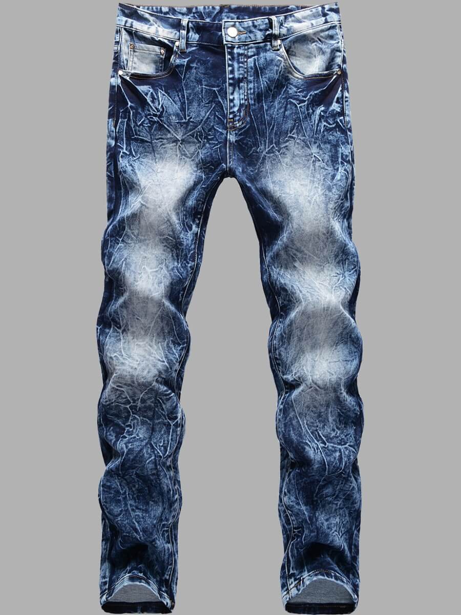 

Lovely Men Street Mid Waist Gradient Print Blue Jeans