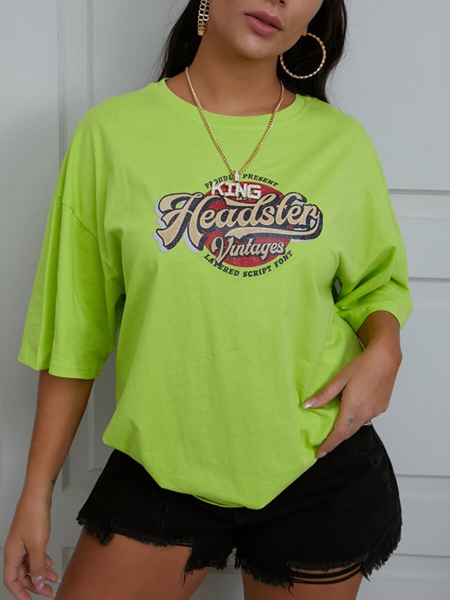 

Lovely Casual O Neck Letter Print Loose Green T-shirt