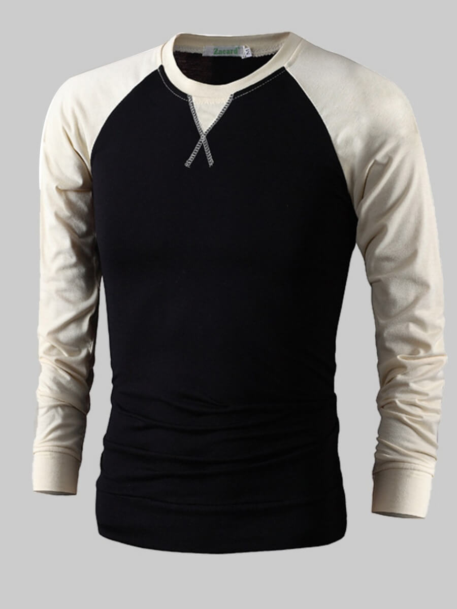 

Lovely Men Casual O Neck Patchwork Black T-shirt