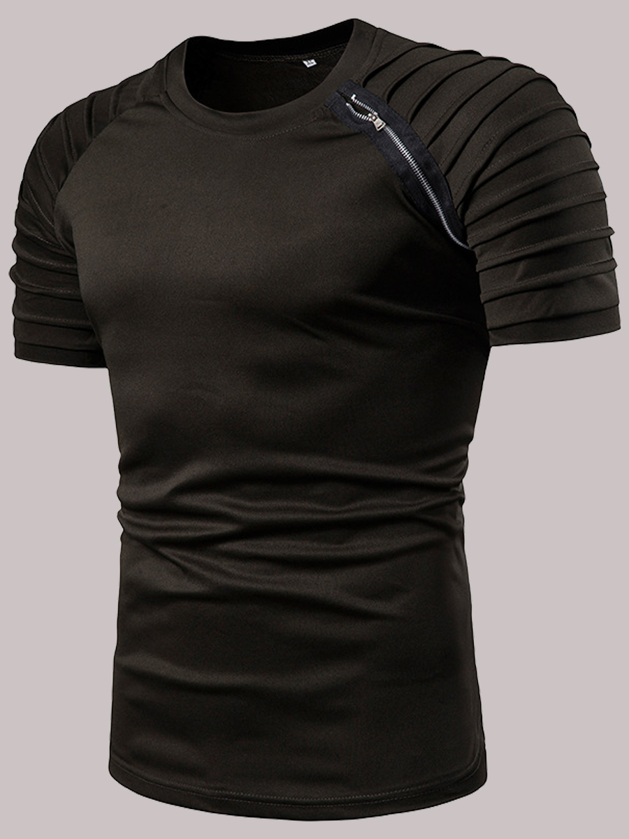 

Lovely Men Casual O Neck Zipper Design Black T-shirt