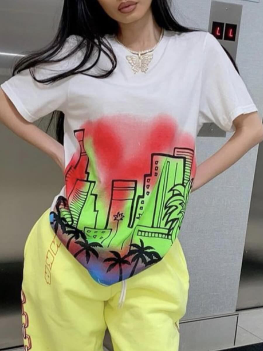 

LW Street O Neck Tie-dye White T-shirt