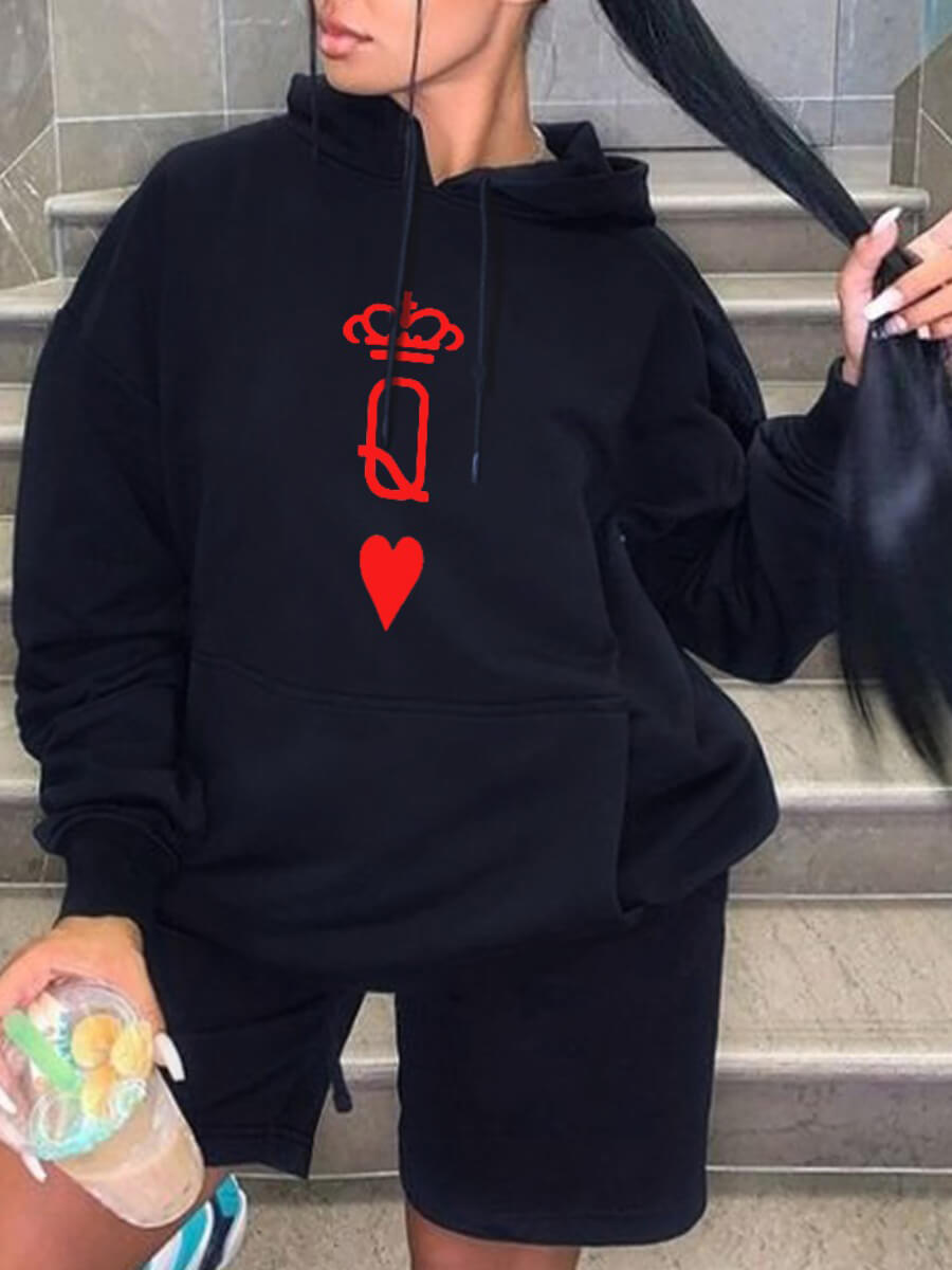 

Lovely Casual Hooded Collar Letter Print Black Plus Size Hoodie