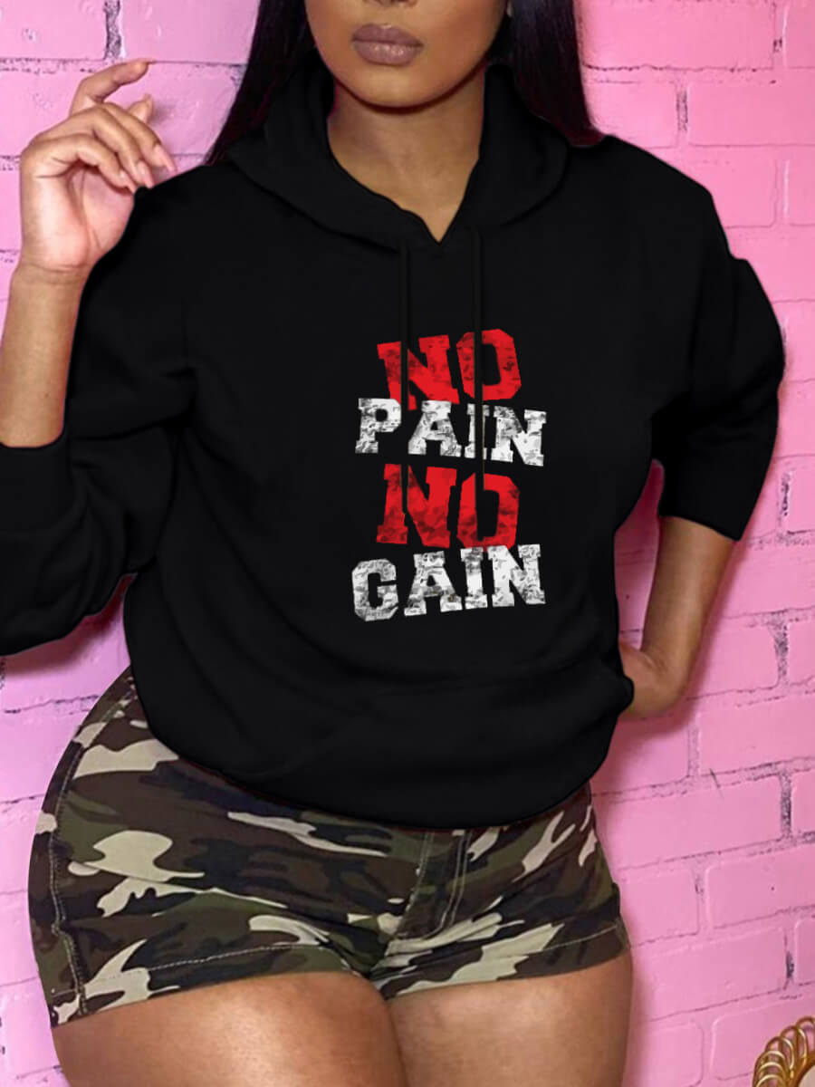 

Lovely Casual Hoodie Collar Letter Print Black Plus Size Hoodie