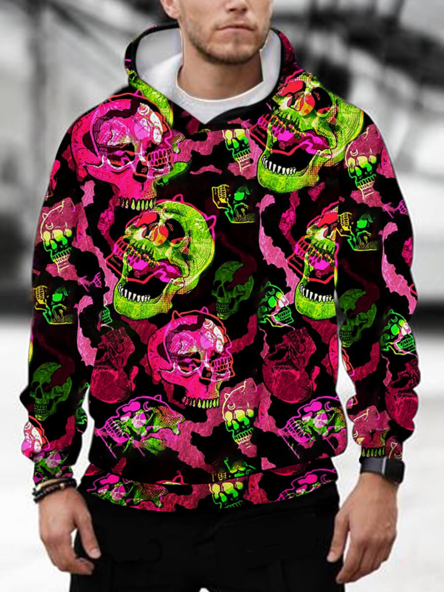 

Lovely Street Skull Print Patchwork Black Men Hoodie