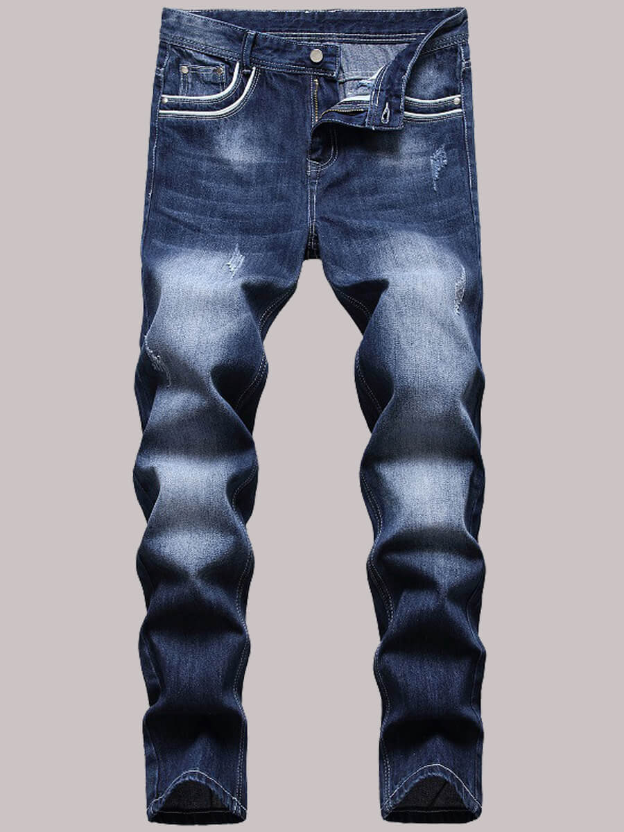 

Lovely Casual Mid Waist Gradient Deep Blue Men Jeans
