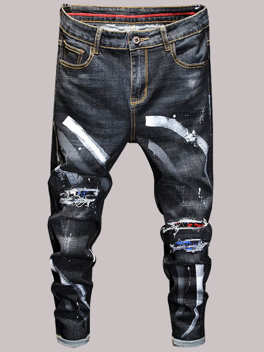 

Lovely Casual Mid Waist Print Black Men Jeans