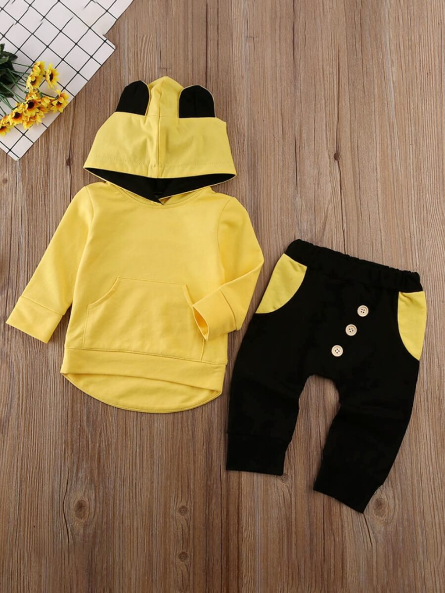 

Lovely Casual Hooded Collar Patchwork Yellow Boy Two Piece Pants Set