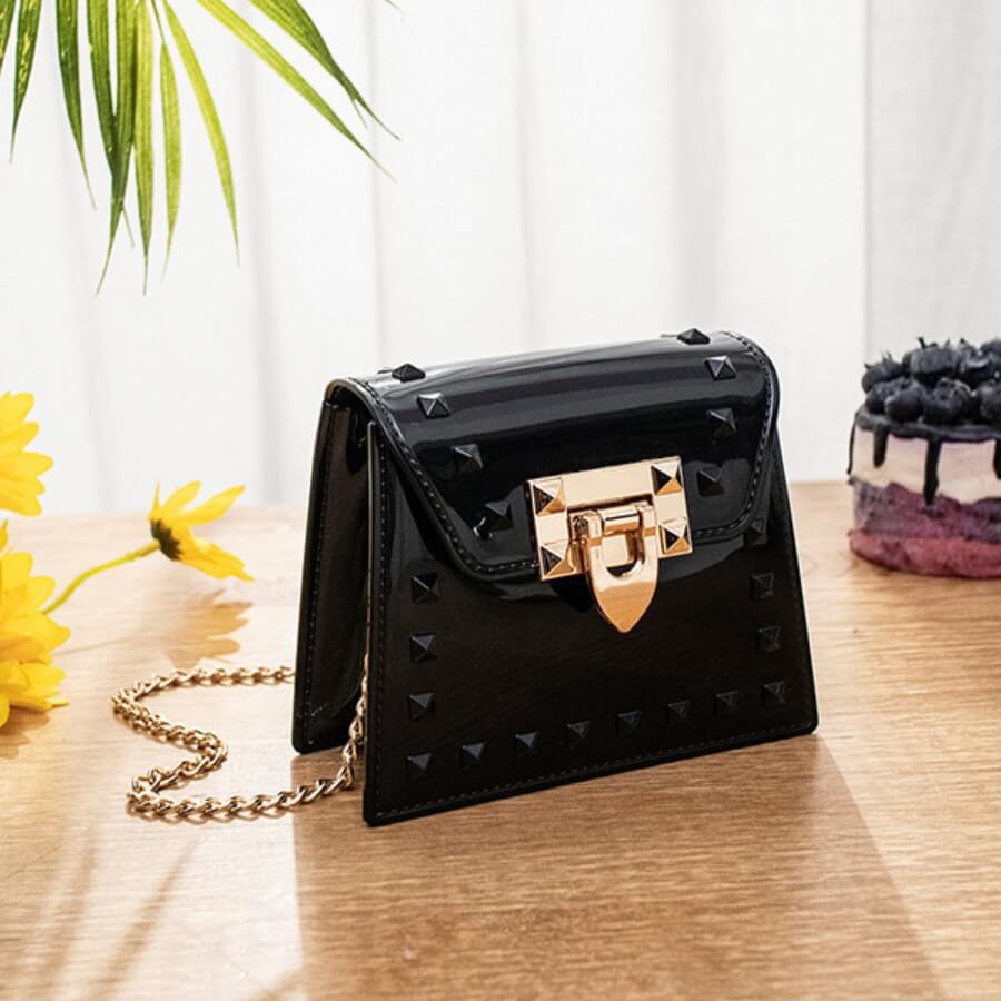

LW Chic Asymmetrical Metal Accessories Decoration Black Crossbody Bags