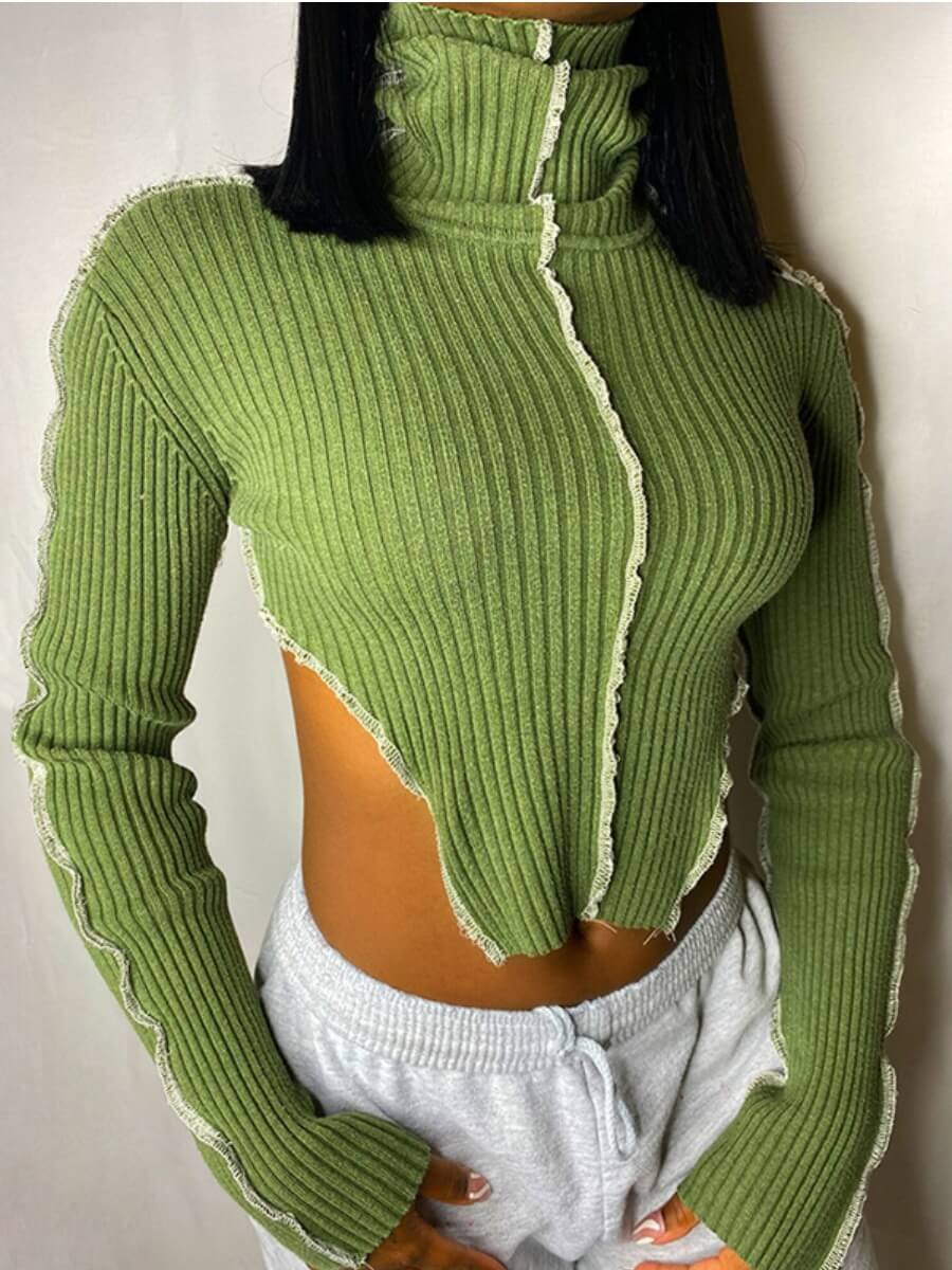 

LW Casual Turtleneck Asymmetrical Green T-shirt