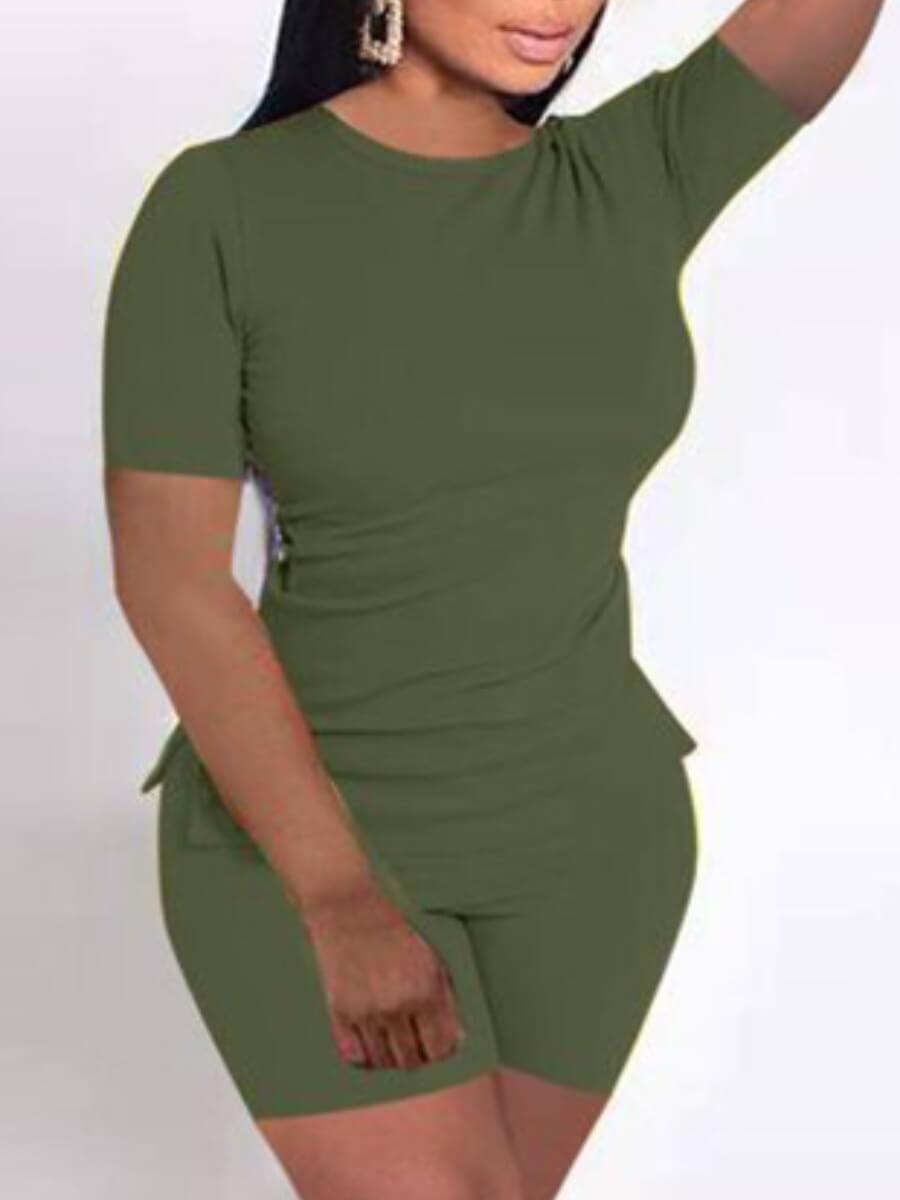 

Lovely Casual O Neck Elastic Army Green Two Piece Shorts Set