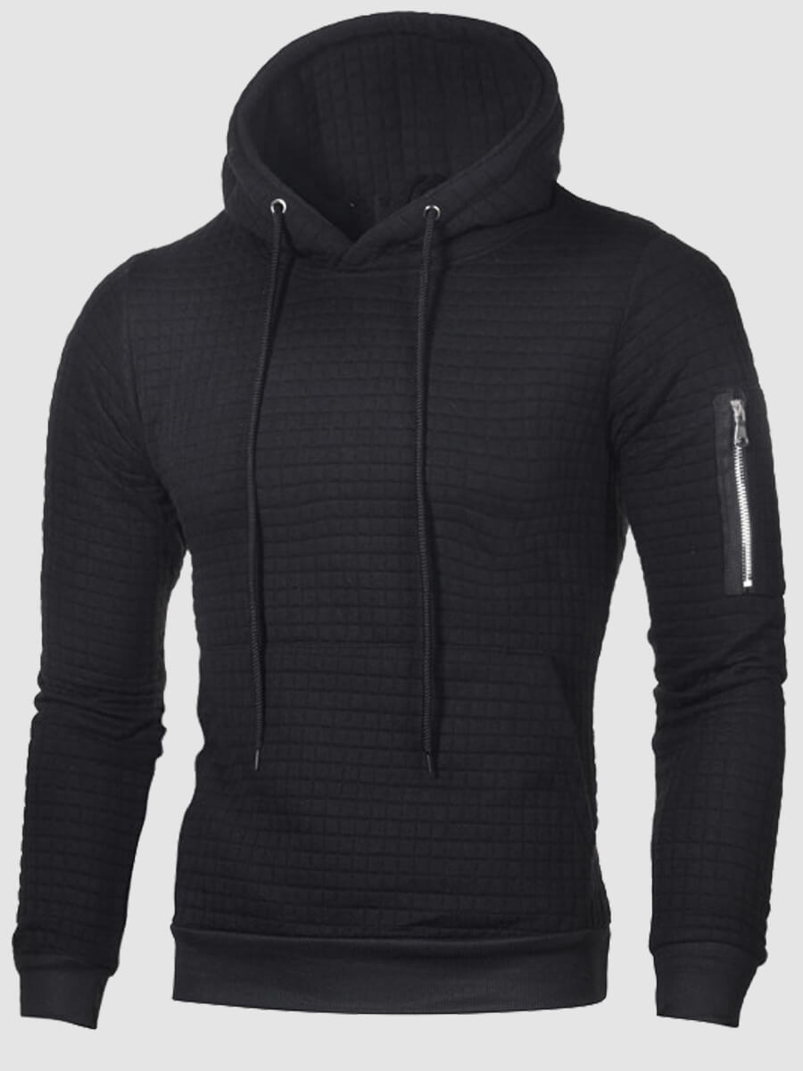 

Lovely Casual Hooded Collar Zipper Design Drawstring Black Men Hoodie