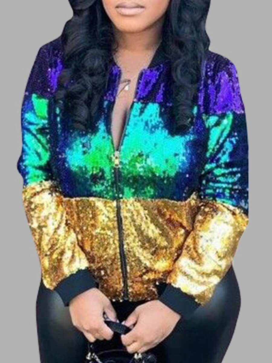 

Lovely Street Sequined Color-lump Patchwork Multicolor Jacket, Multi
