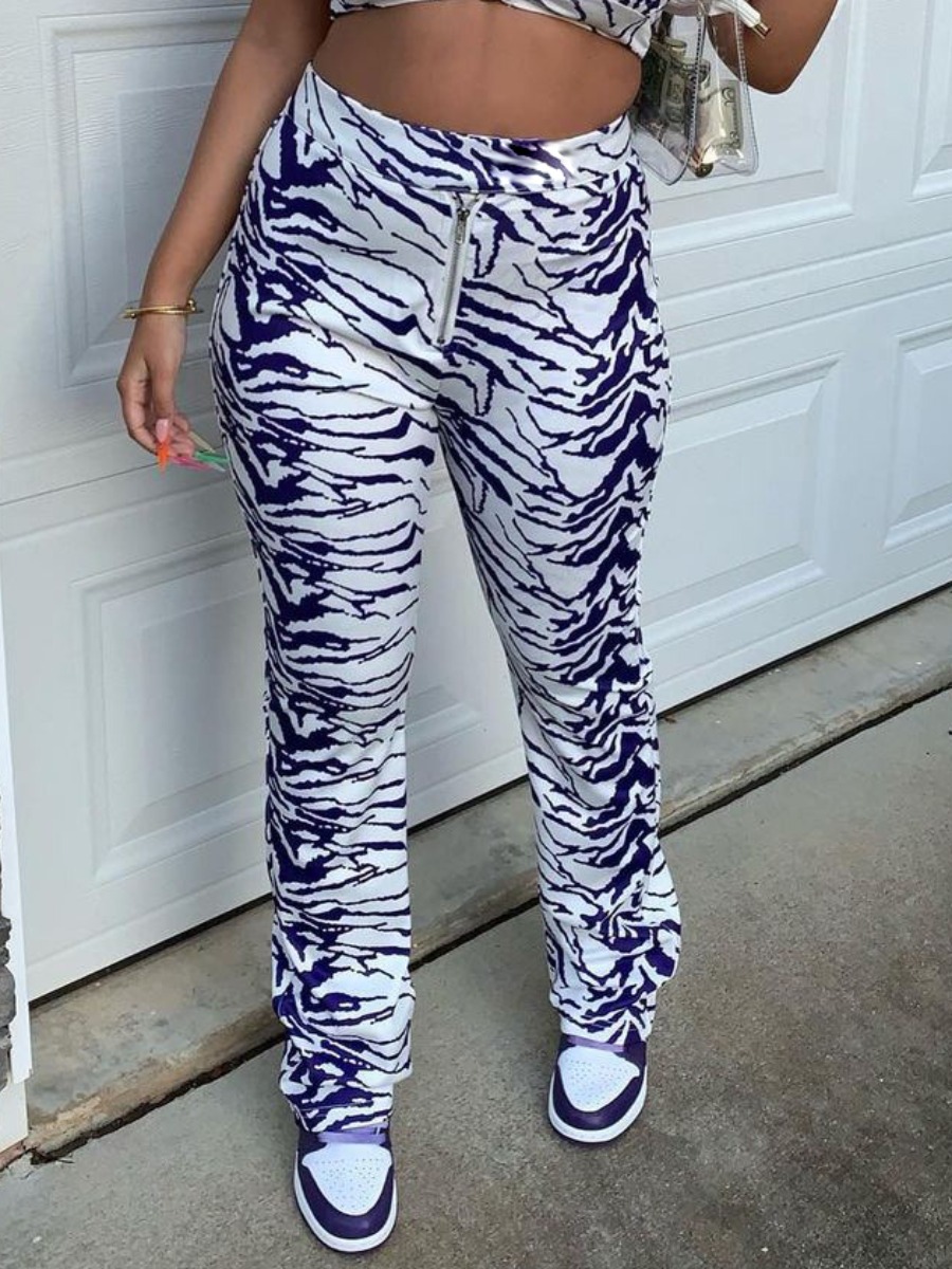 

LW Casual Mid Waist Animal Print Purple Pants