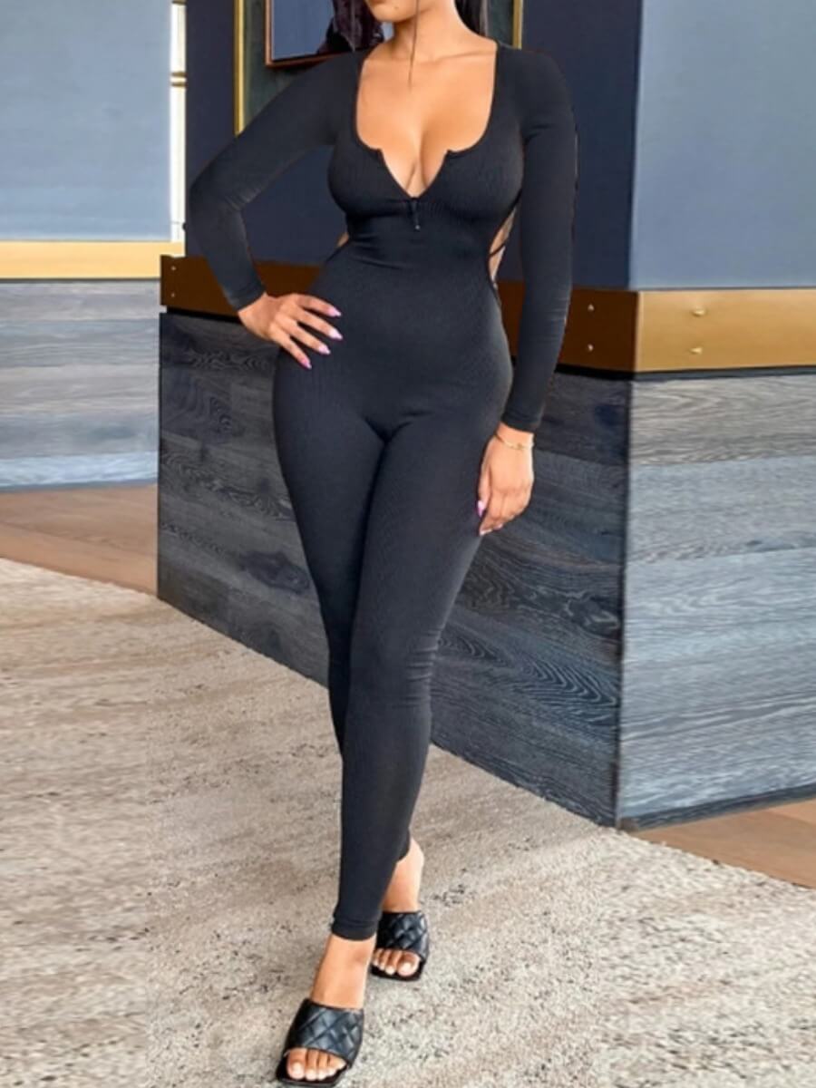 

Lovely Sexy Backless Criss Cross Black One-piece Jumpsuit