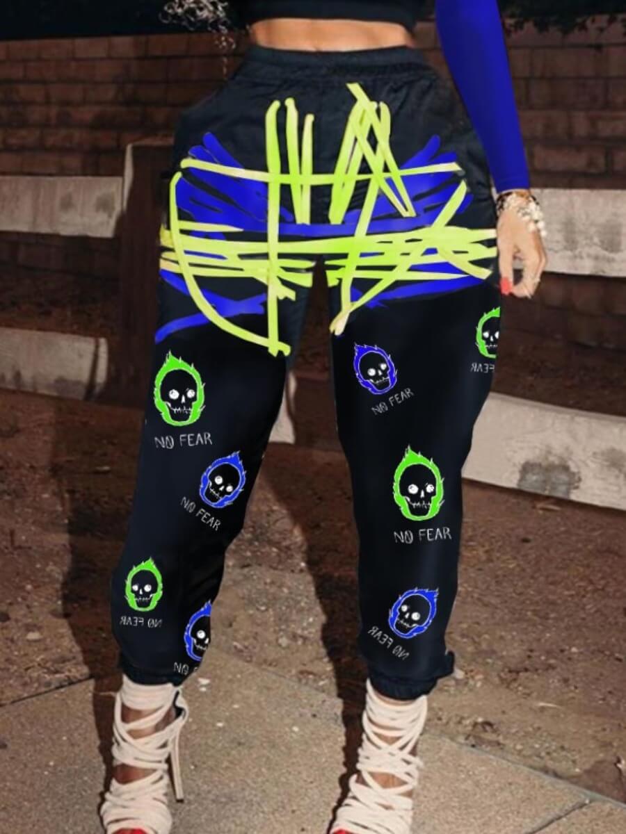

Lovely Trendy Letter Print Patchwork Black Plus Size Pants(Batch Print