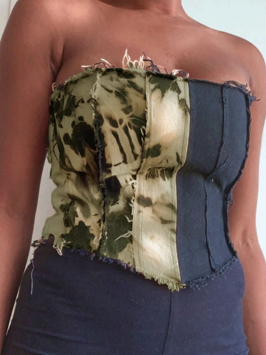 

Lovely Street Off The Shoulder Bandage Hollow-out Design Brown Camisole