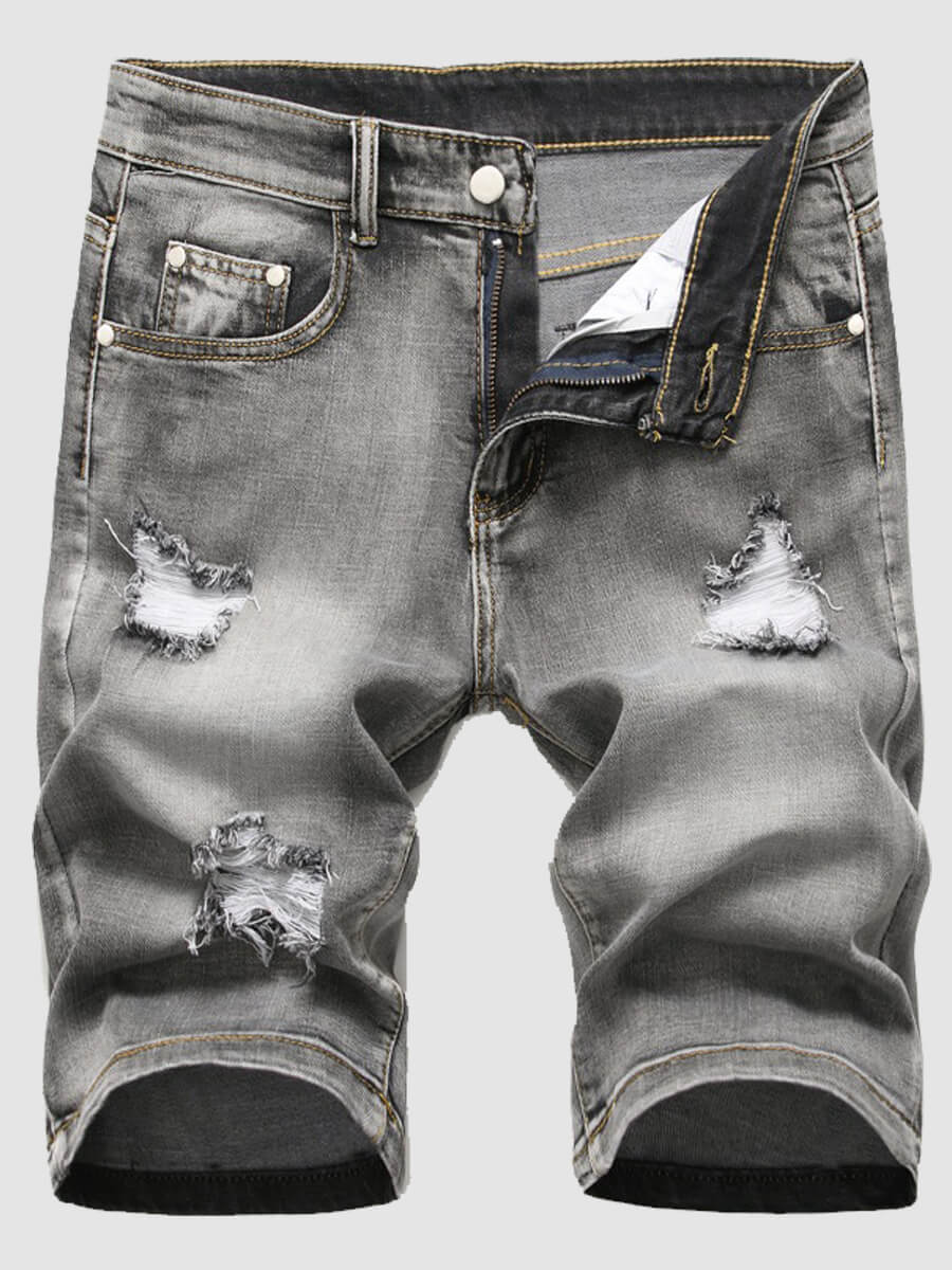 

Lovely Trendy Mid Waist Broken Holes Grey Men Denim Shorts