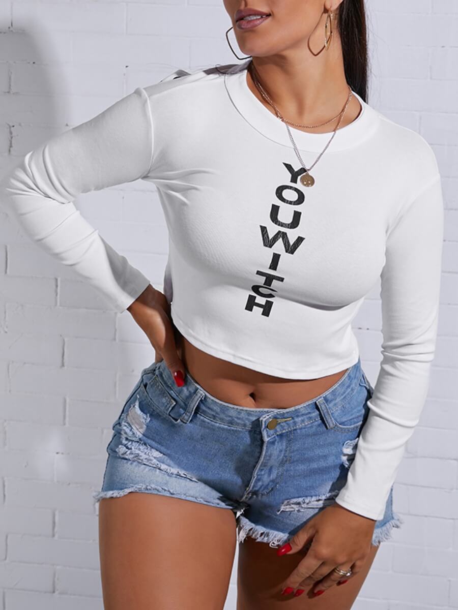 

Lovely Sweet Letter Print Hollow-out White T-shirt