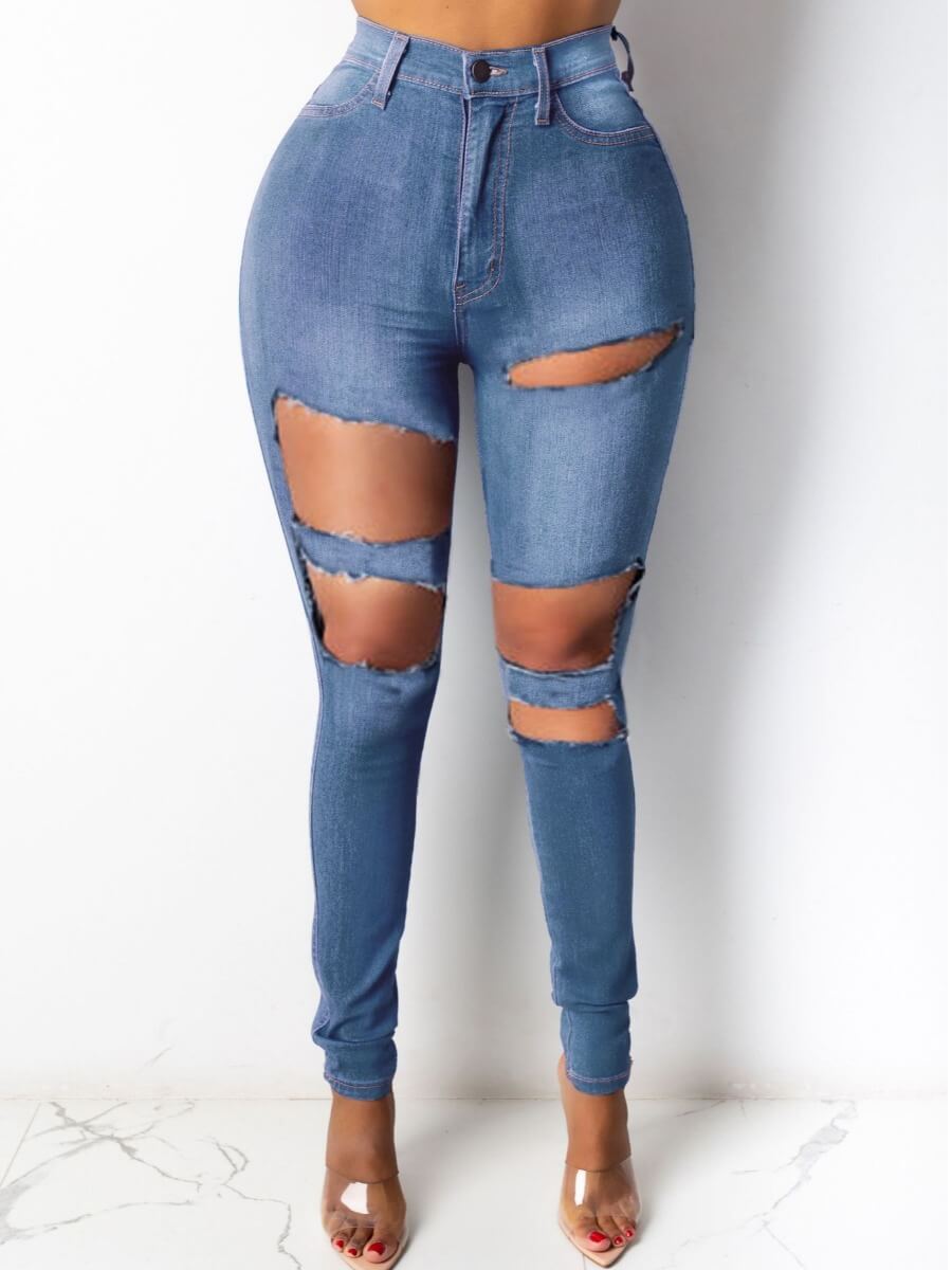 

Lovely Street High-waisted Ripped Blue Jeans