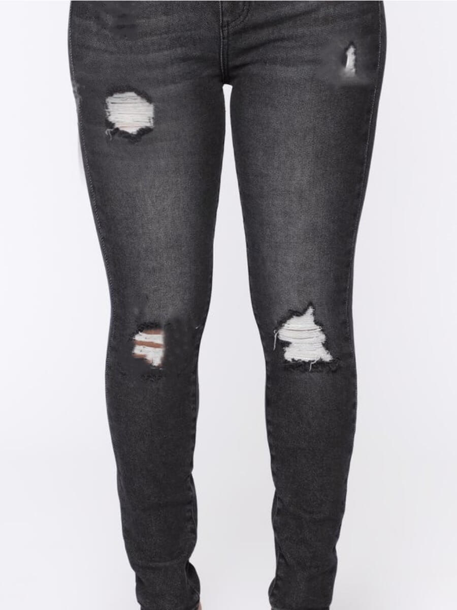 

Lovely Casual High-waisted Broken Holes Black Jeans