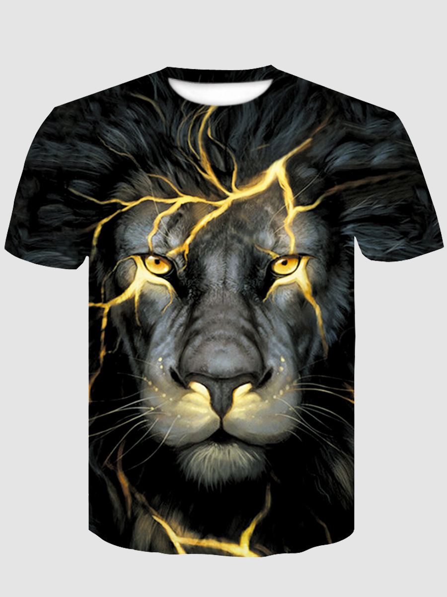 

LW Men Casual O Neck Animal Print Black T-shirt