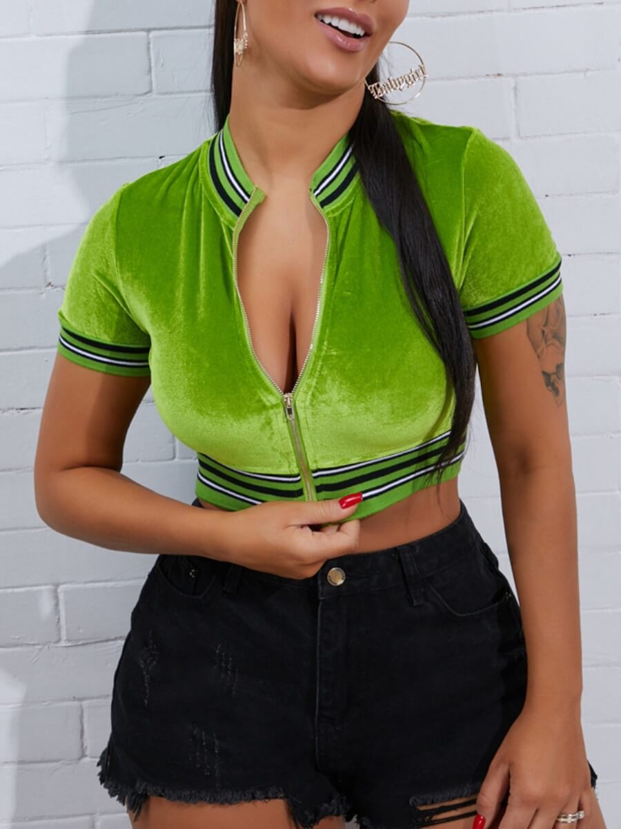 

Lovely Casual Striped Print Patchwork Green T-shirt