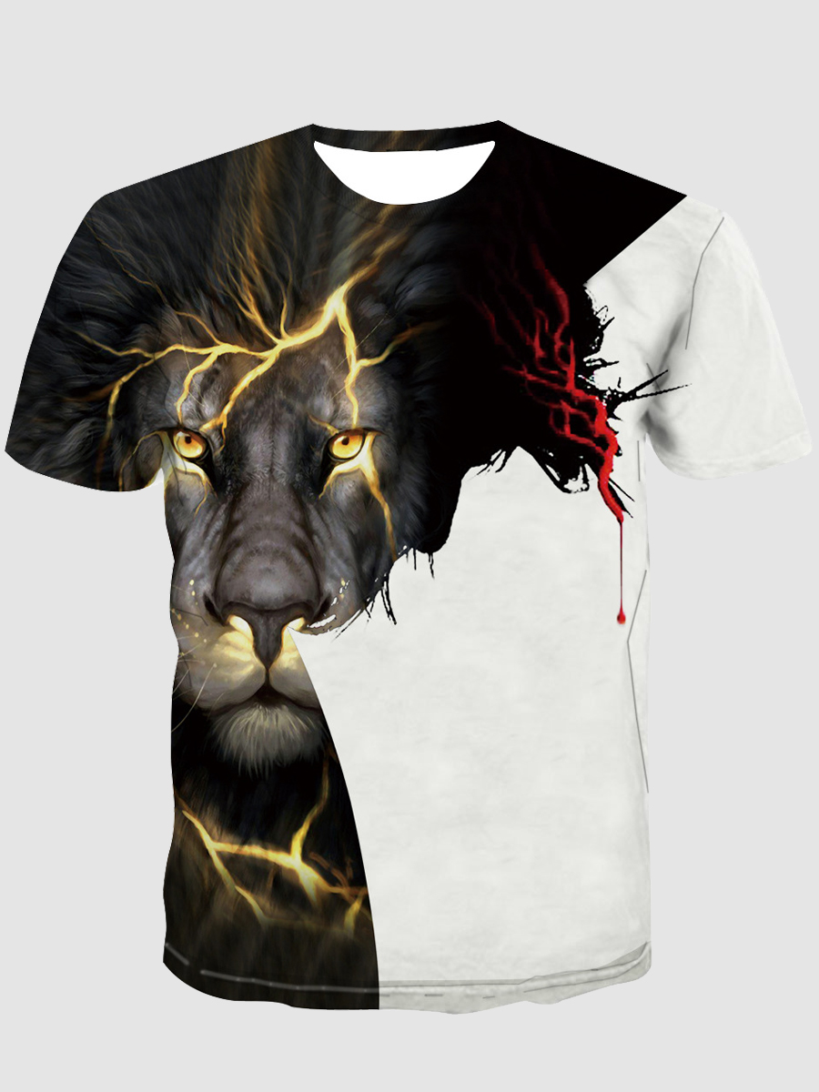 

LW Casual O Neck Animal Letter Print Black Men T-shirt