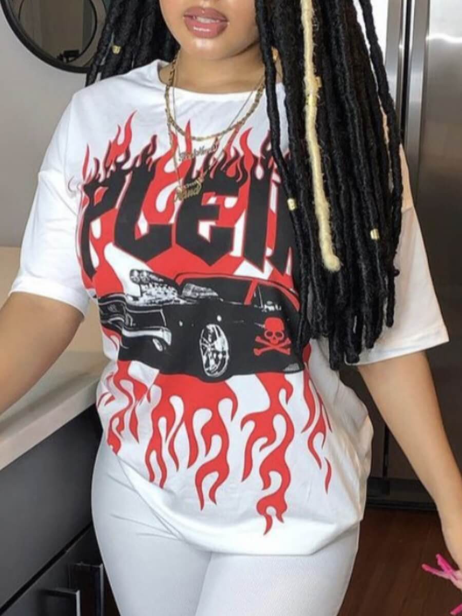 

LW Casual O Neck Letter Print White T-shirt