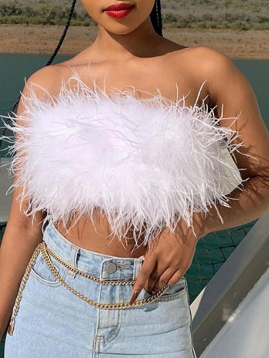 

Lovely Sweet Off The Shoulder Tassel Design White Camisole