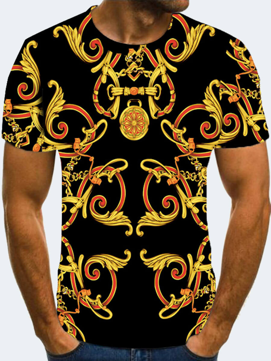 

Lovely Men Casual O Neck Chain Print Black T-shirt