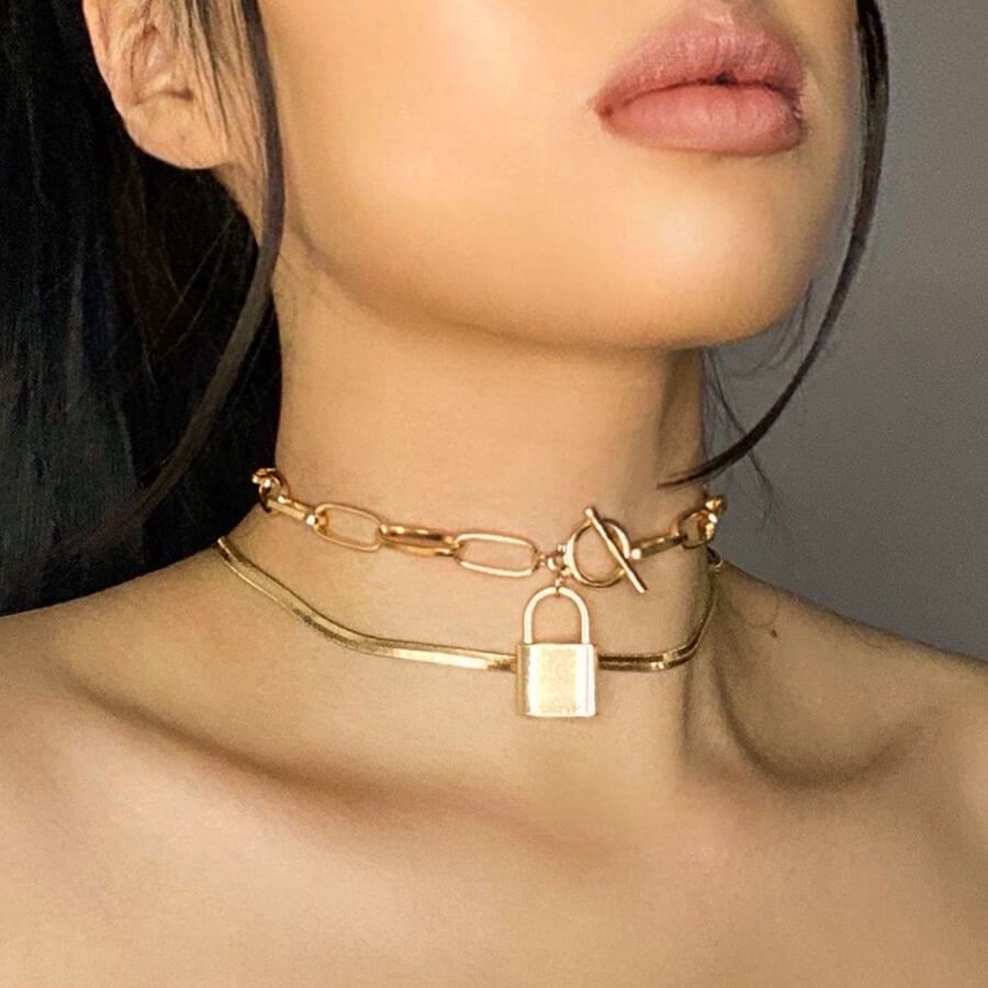 

Lovely Chic Padlock Gold Multilayer Necklace