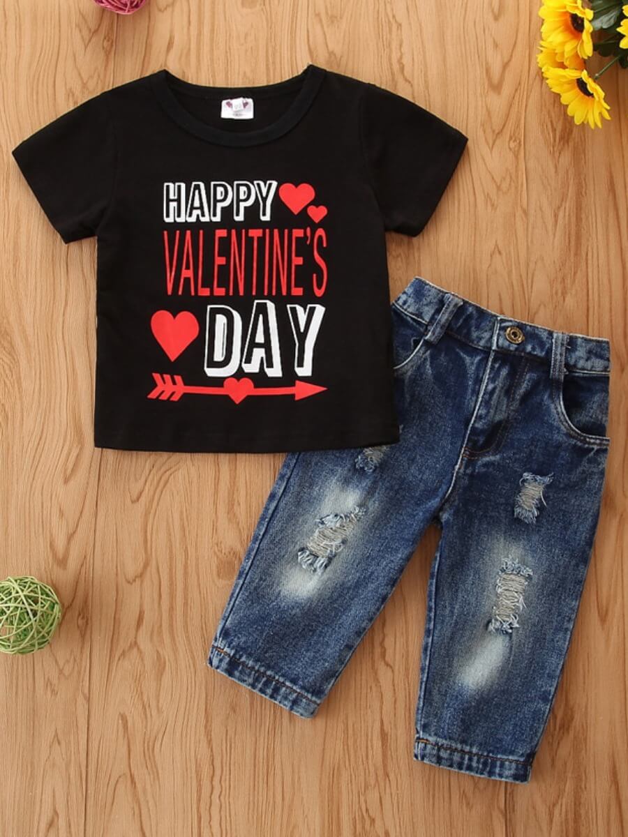 

LW Boy Casual O Neck Letter Print Black Two Piece Pants Set