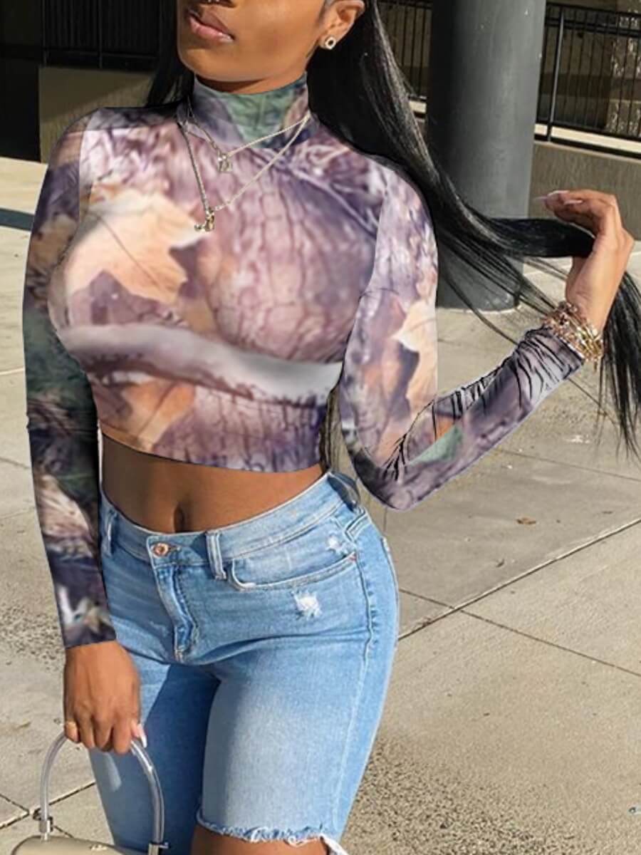 

Lovely Sweet Turtleneck Print Grey T-shirt(No-positioning Printing)
