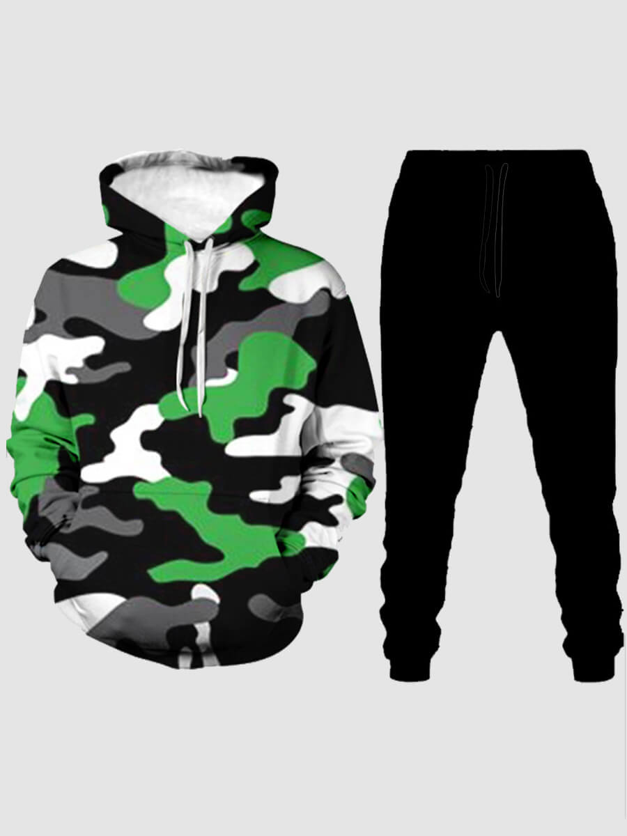

LW Men Hooded Collar Print Hoodie, Black