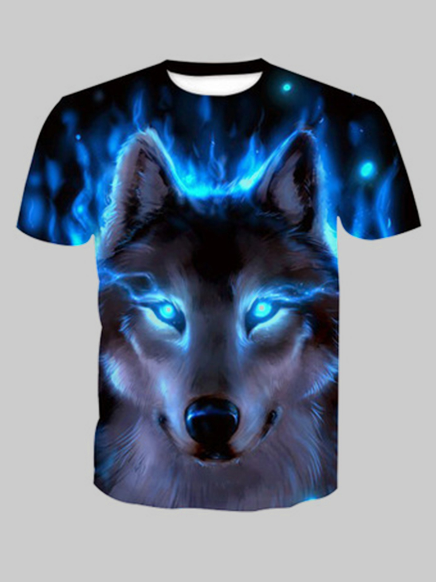 

Lovely Men Casual Gradient Animal Print Blue T-shirt