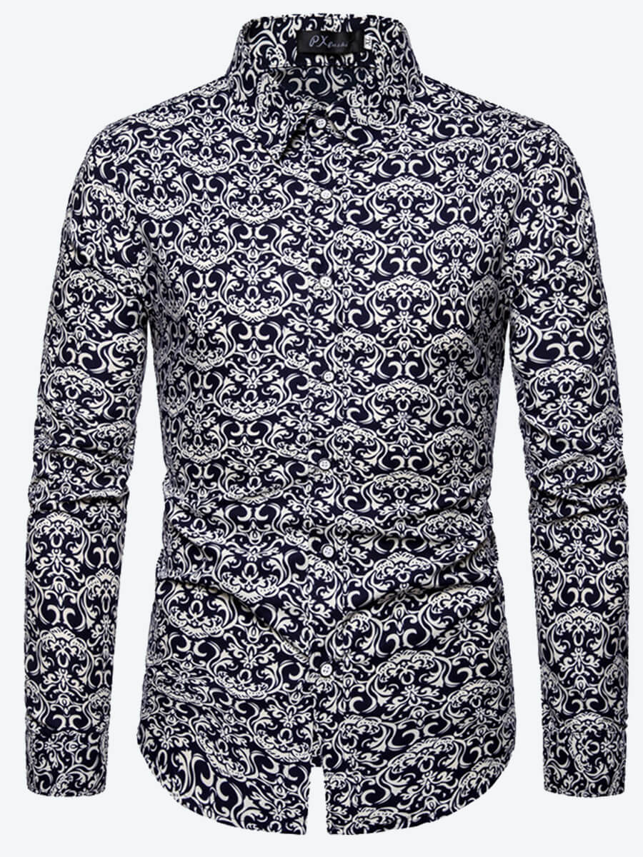

Lovely Men Formal Print Patchwork Blue Shirt