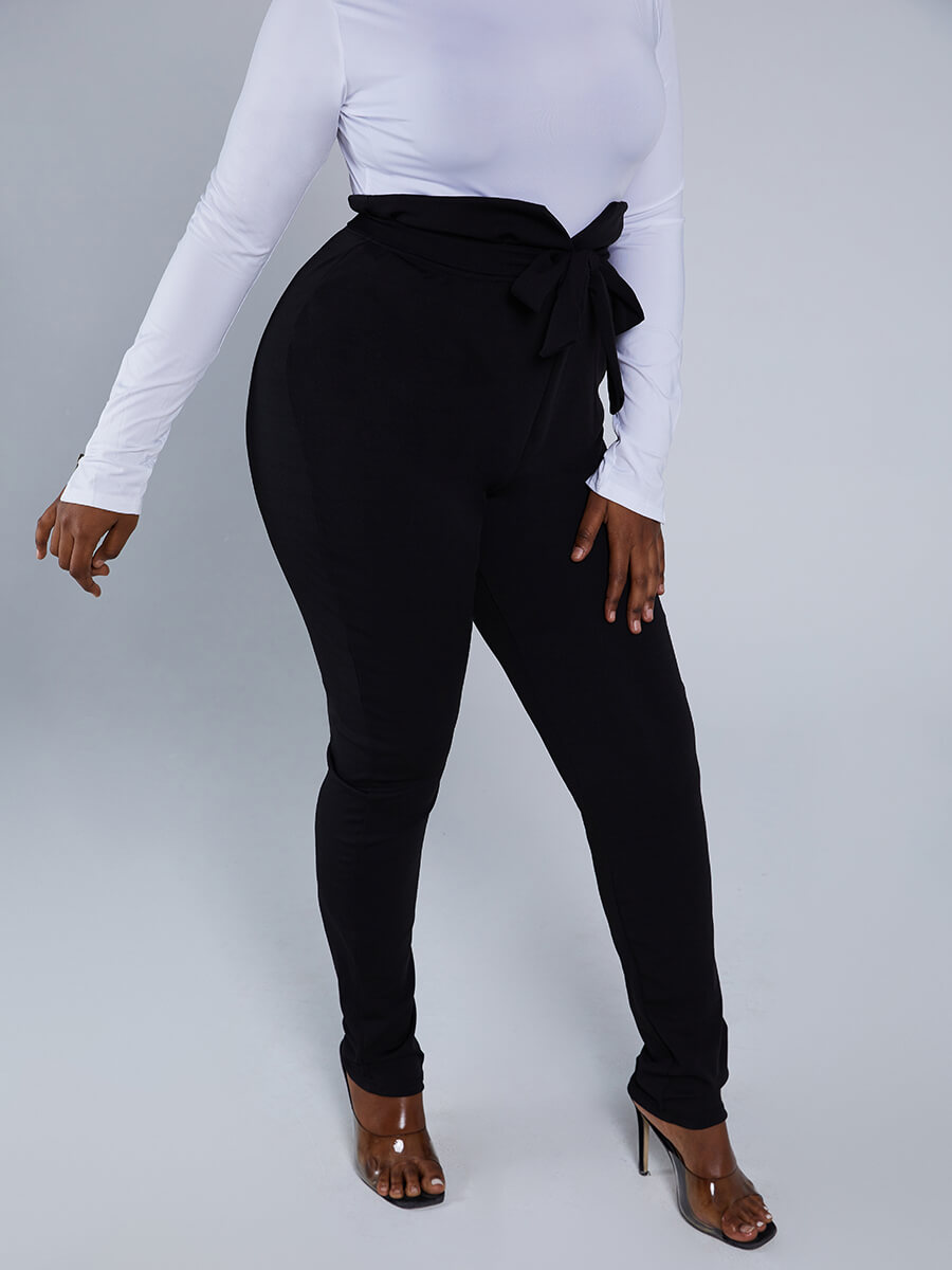 

Lovely Formal High-waisted Bow-tie Decoration Black Plus Size Pants