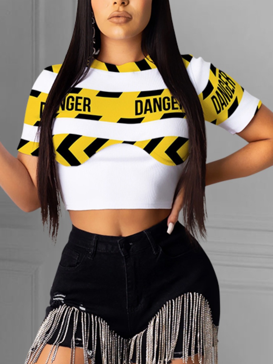 

Lovely Chic Letter Print Striped Yellow T-shirt